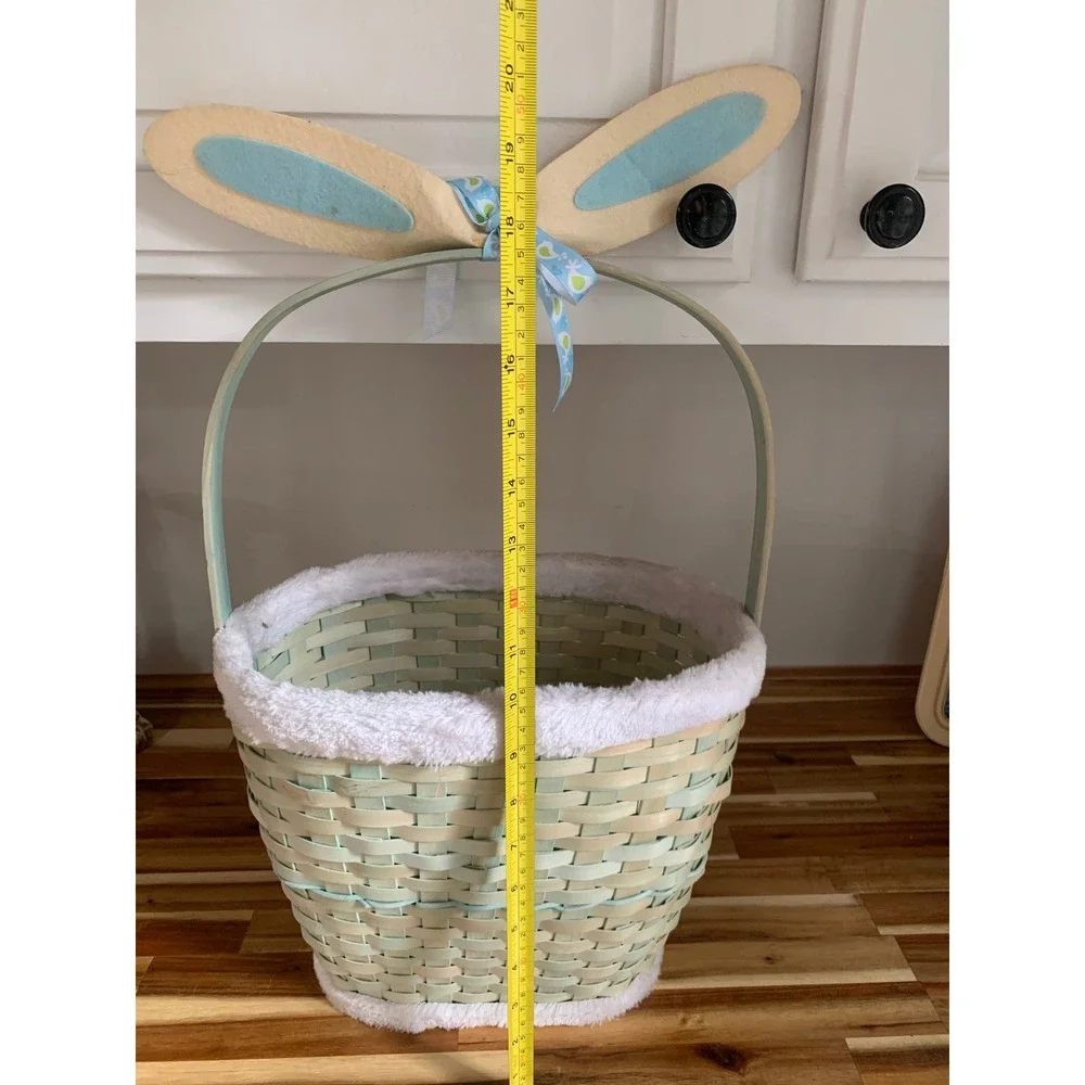 Vintage Woven Wood Easter Basket Bunny Ears Mint Green Cottagecore Fairycore Y2K